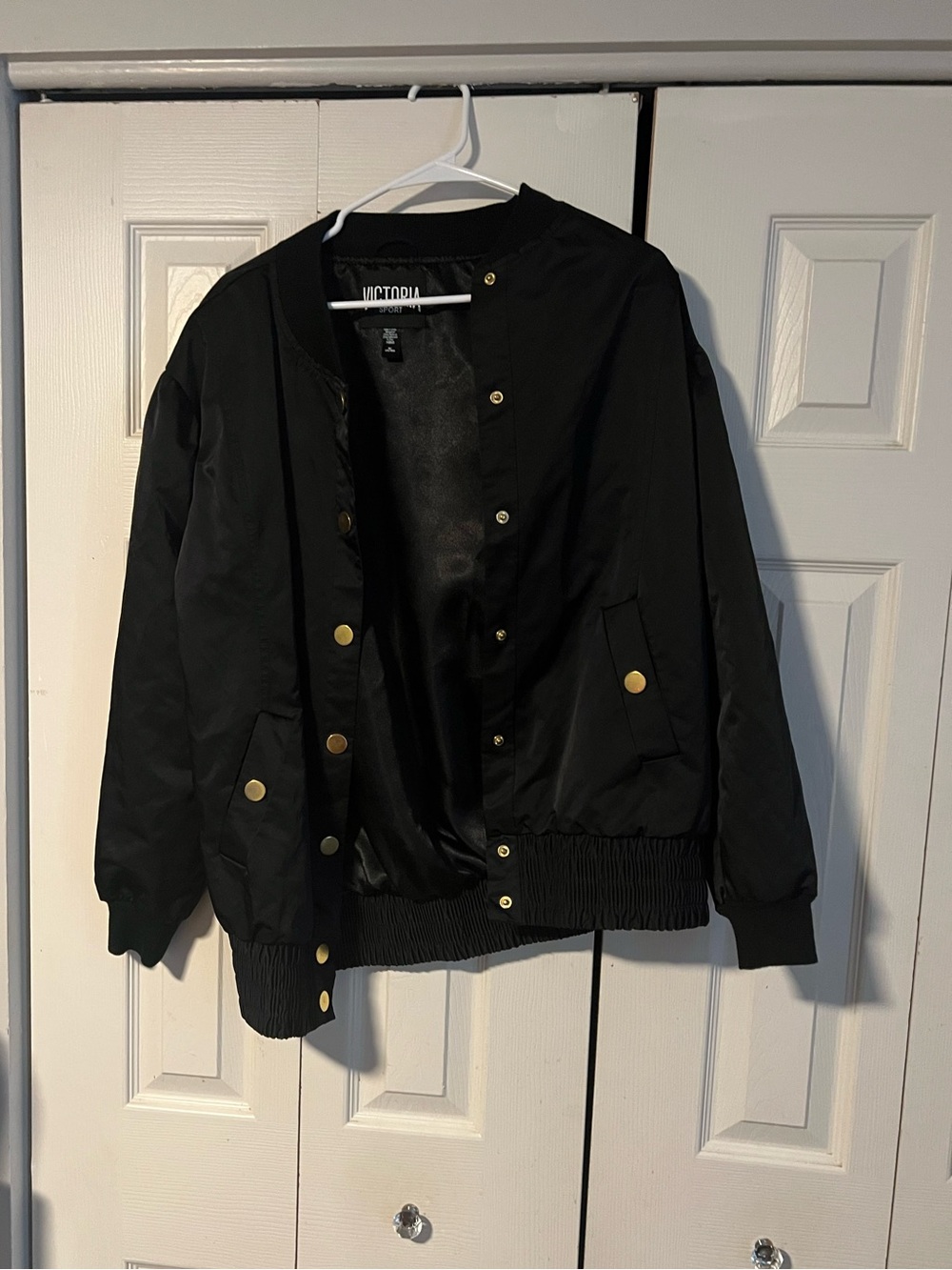 Victoria's Secret Black Bomber Jacket with Gold Snaps